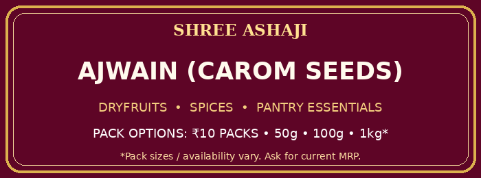 Shree Ashaji Ajwain (Carom Seeds) label